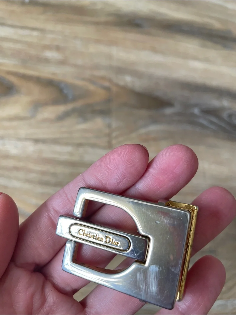 Christian Dior Vintage Gold Silver Tone Metal Belt Buckle